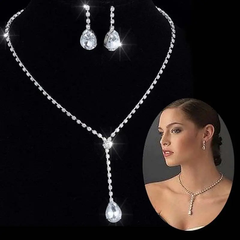 BLIJERY Fashion Bridesmaid Bridal Jewelry Sets for Women Rhinestone Crystal Necklace Earrings Sets Prom Wedding Jewelry Sets