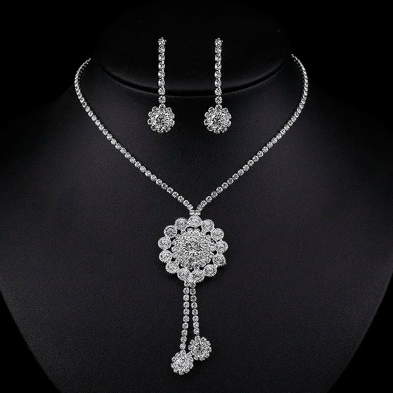 BLIJERY Fashion Bridesmaid Bridal Jewelry Sets for Women Rhinestone Crystal Necklace Earrings Sets Prom Wedding Jewelry Sets