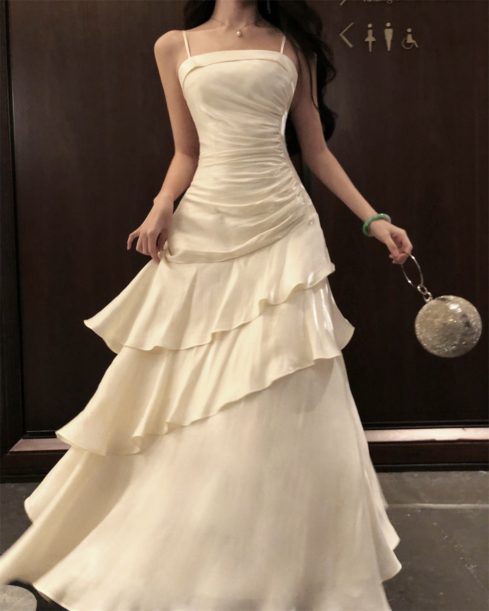 French High-end Long Ruffled Niche Light Luxury Slim-fit Sling dress Adult Ceremony Fishtail Birthday Gown