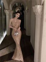 Light Luxury Style Heavy Industry Sequins Host Engagement Evening Dress Cross-Border Women's Autumn New Banquet Dress