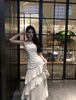 French High-end Long Ruffled Niche Light Luxury Slim-fit Sling dress Adult Ceremony Fishtail Birthday Gown