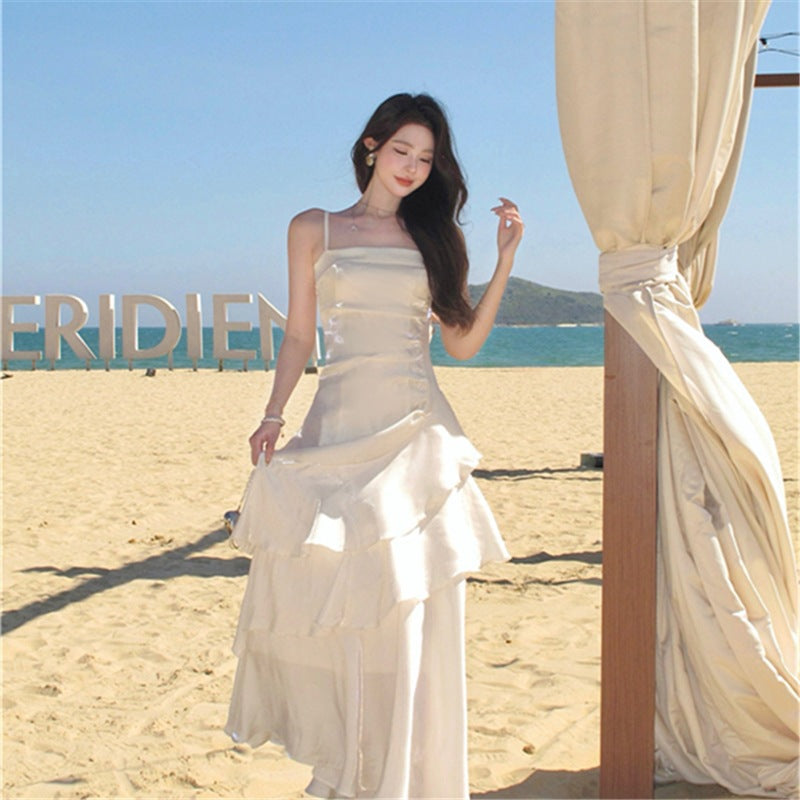 2025 Summer New High-end Sense Niche Light Luxury Sling dress Long Adult Ceremony Slim-fit Birthday Dress