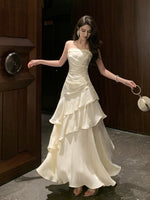 French High-end Long Ruffled Niche Light Luxury Slim-fit Sling dress Adult Ceremony Fishtail Birthday Gown