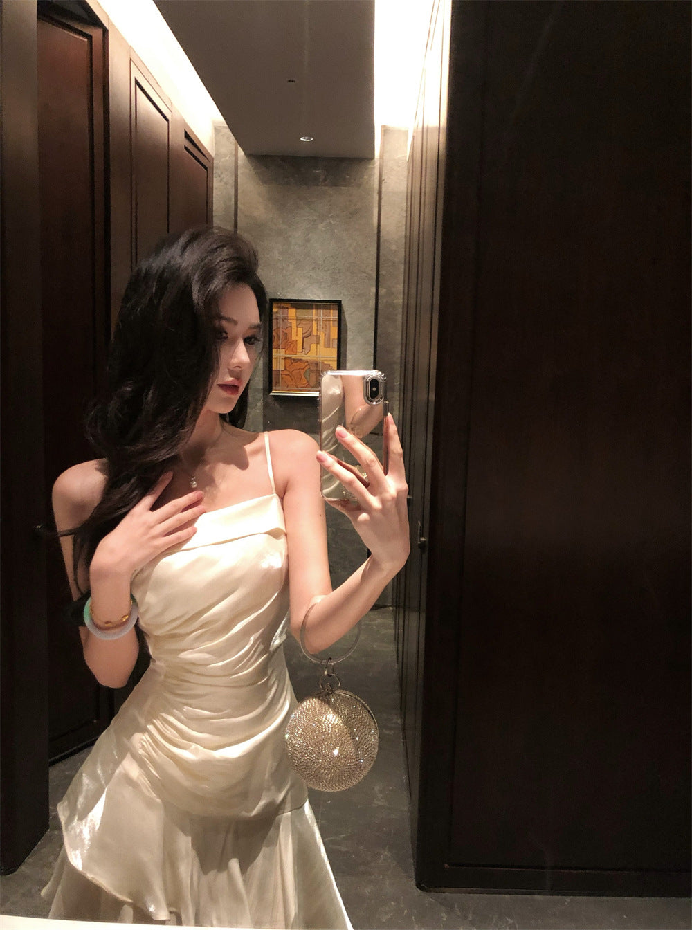 French High-end Long Ruffled Niche Light Luxury Slim-fit Sling dress Adult Ceremony Fishtail Birthday Gown