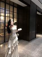 French High-end Long Ruffled Niche Light Luxury Slim-fit Sling dress Adult Ceremony Fishtail Birthday Gown