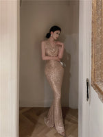 Light Luxury Style Heavy Industry Sequins Host Engagement Evening Dress Cross-Border Women's Autumn New Banquet Dress