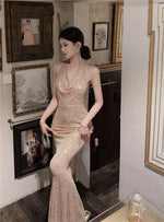 Light Luxury Style Heavy Industry Sequins Host Engagement Evening Dress Cross-Border Women's Autumn New Banquet Dress