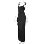 European and American Cross-Border Women's Fashion Spaghetti Strap Backless Slit Tie-Back Slim Sexy Light Luxury Evening Long Dress