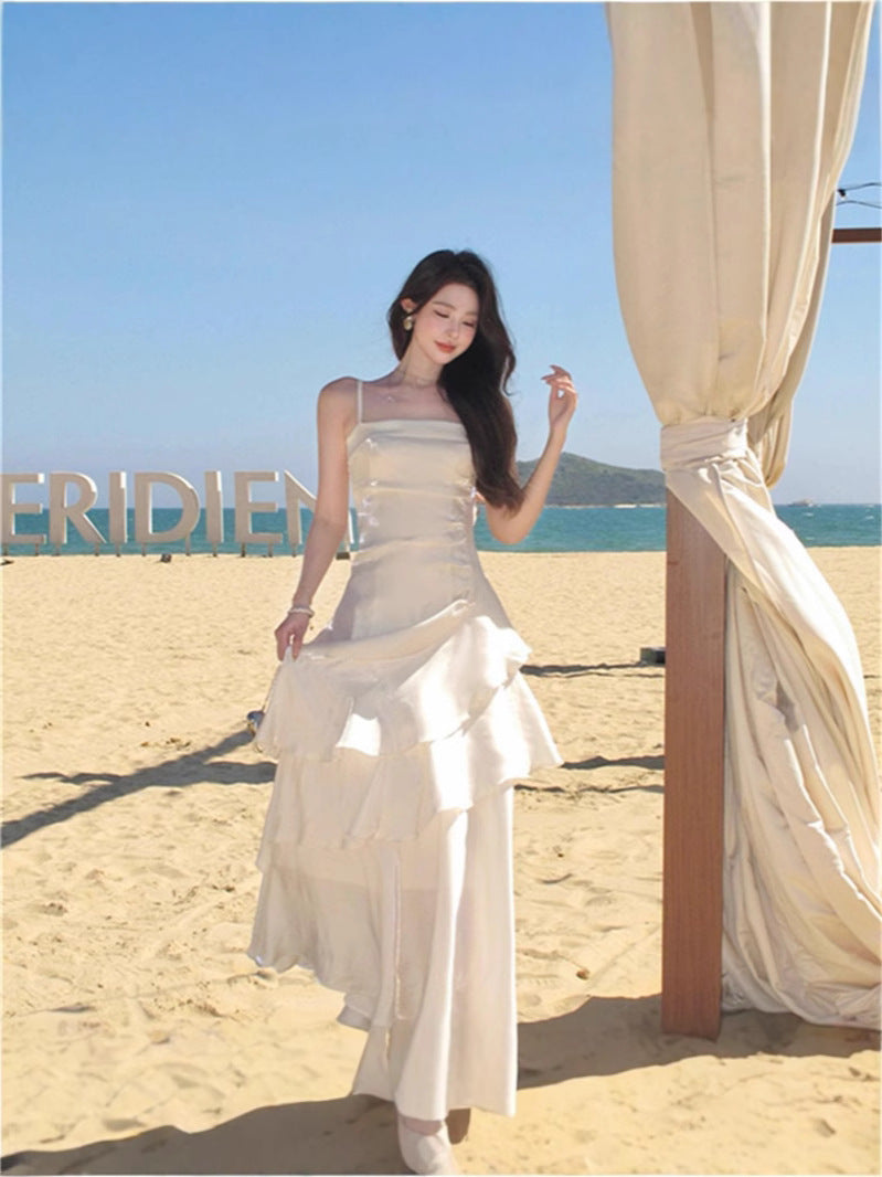 2025 Summer New High-end Sense Niche Light Luxury Sling dress Long Adult Ceremony Slim-fit Birthday Dress
