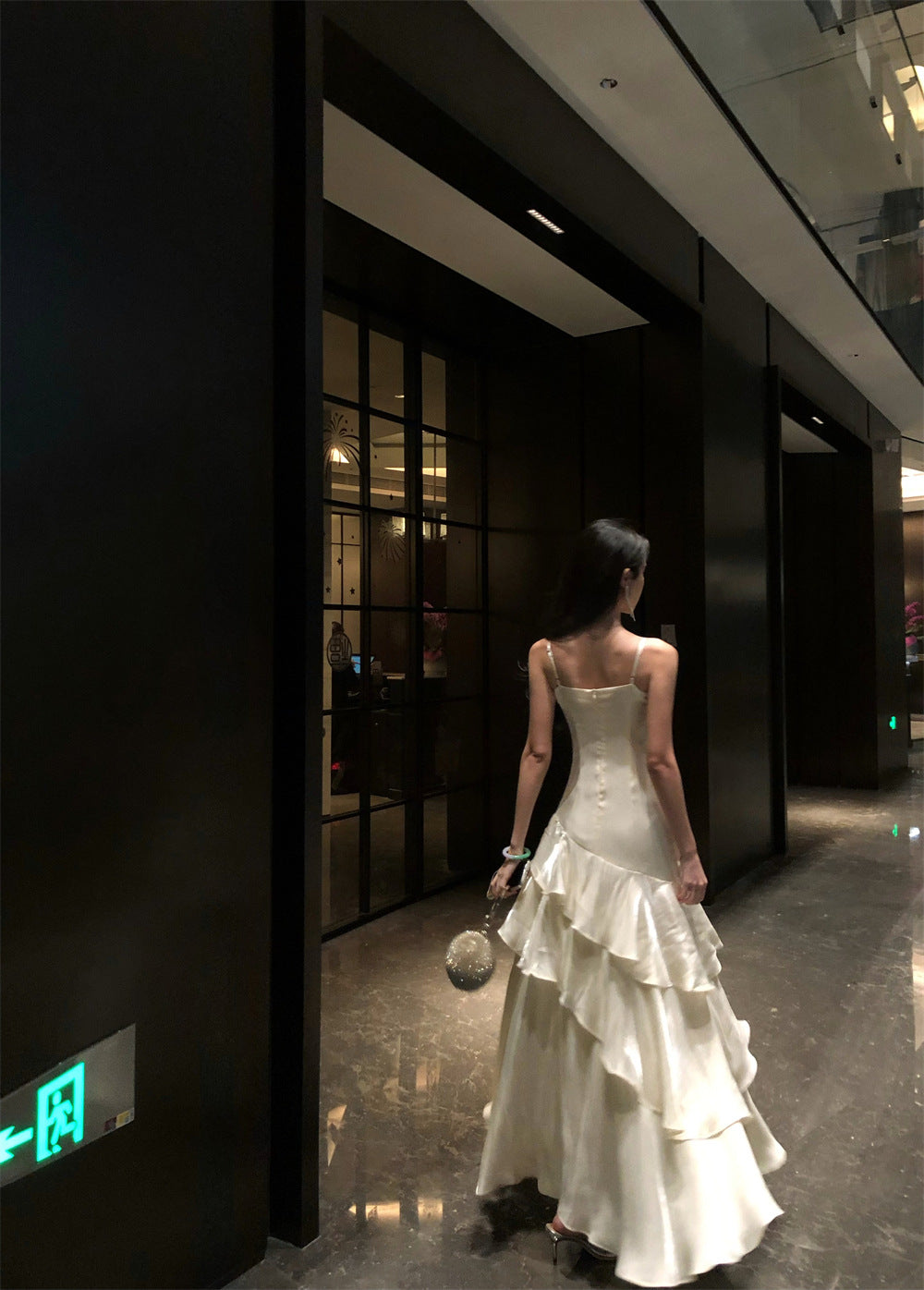 French High-end Long Ruffled Niche Light Luxury Slim-fit Sling dress Adult Ceremony Fishtail Birthday Gown