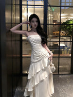 French High-end Long Ruffled Niche Light Luxury Slim-fit Sling dress Adult Ceremony Fishtail Birthday Gown