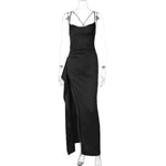 European and American Cross-Border Women's Fashion Spaghetti Strap Backless Slit Tie-Back Slim Sexy Light Luxury Evening Long Dress