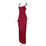 European and American Cross-Border Women's Fashion Spaghetti Strap Backless Slit Tie-Back Slim Sexy Light Luxury Evening Long Dress
