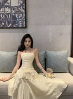 French High-end Long Ruffled Niche Light Luxury Slim-fit Sling dress Adult Ceremony Fishtail Birthday Gown