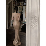 Light Luxury Style Heavy Industry Sequins Host Engagement Evening Dress Cross-Border Women's Autumn New Banquet Dress