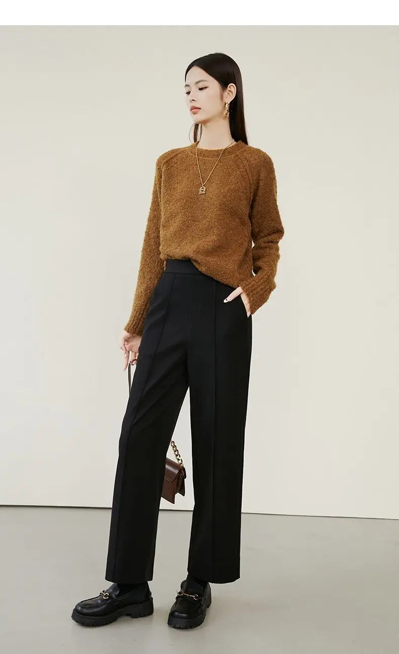 Luxe High-Waist Wool Blend Wide-Leg Trousers