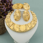 Dubai Big Jewelry Set Design for Women Wedding Bride Necklace Brazili Gold Plated Collor Earrings Bracelet Ring for Party Gift