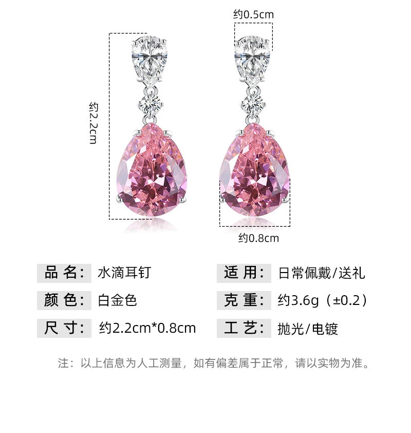 Drop Earrings Women Engagement Party Exquisite Ear Accessories Fashion Jewelry Temperament Sweet Pink Pear Cubic Zirconia