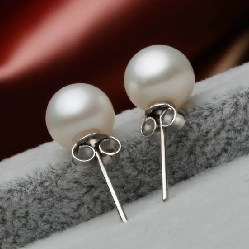 925 Sterling Silver 6-12MM Pearl Ear Studs Earrings For Women Wedding Engagement Party Fashion Charm Jewelry