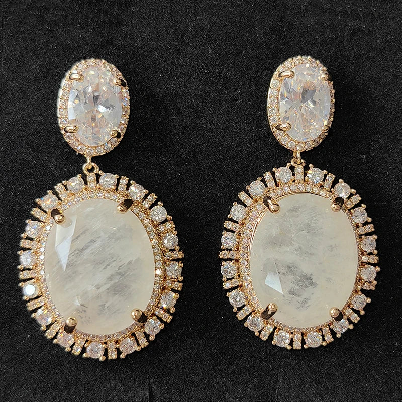 Big Round Drop Earrings Women Luxury Jewelry Shiny Zircon Wedding Bride Dinner Party Green Orange White Dangle Earrings