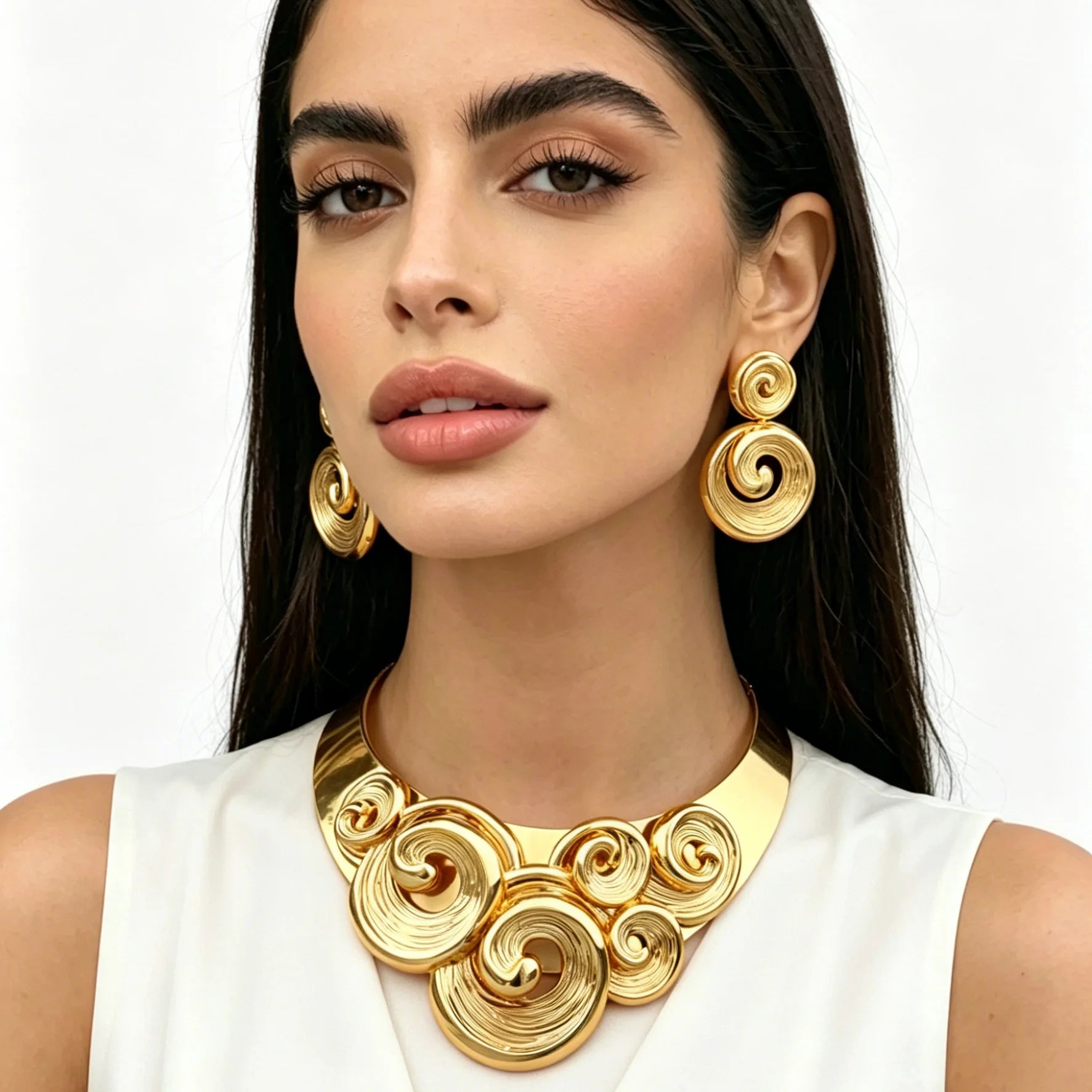 Dubai Big Jewelry Set Design for Women Wedding Bride Necklace Brazili Gold Plated Collor Earrings Bracelet Ring for Party Gift
