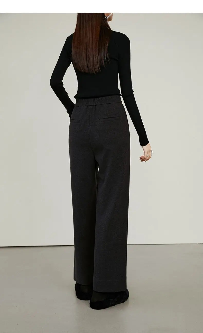 Luxe High-Waist Wool Blend Wide-Leg Trousers