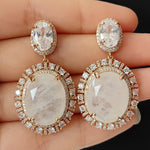 Big Round Drop Earrings Women Luxury Jewelry Shiny Zircon Wedding Bride Dinner Party Green Orange White Dangle Earrings