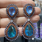 Big Round Drop Earrings Women Luxury Jewelry Shiny Zircon Wedding Bride Dinner Party Green Orange White Dangle Earrings