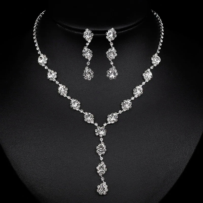 BLIJERY Fashion Bridesmaid Bridal Jewelry Sets for Women Rhinestone Crystal Necklace Earrings Sets Prom Wedding Jewelry Sets