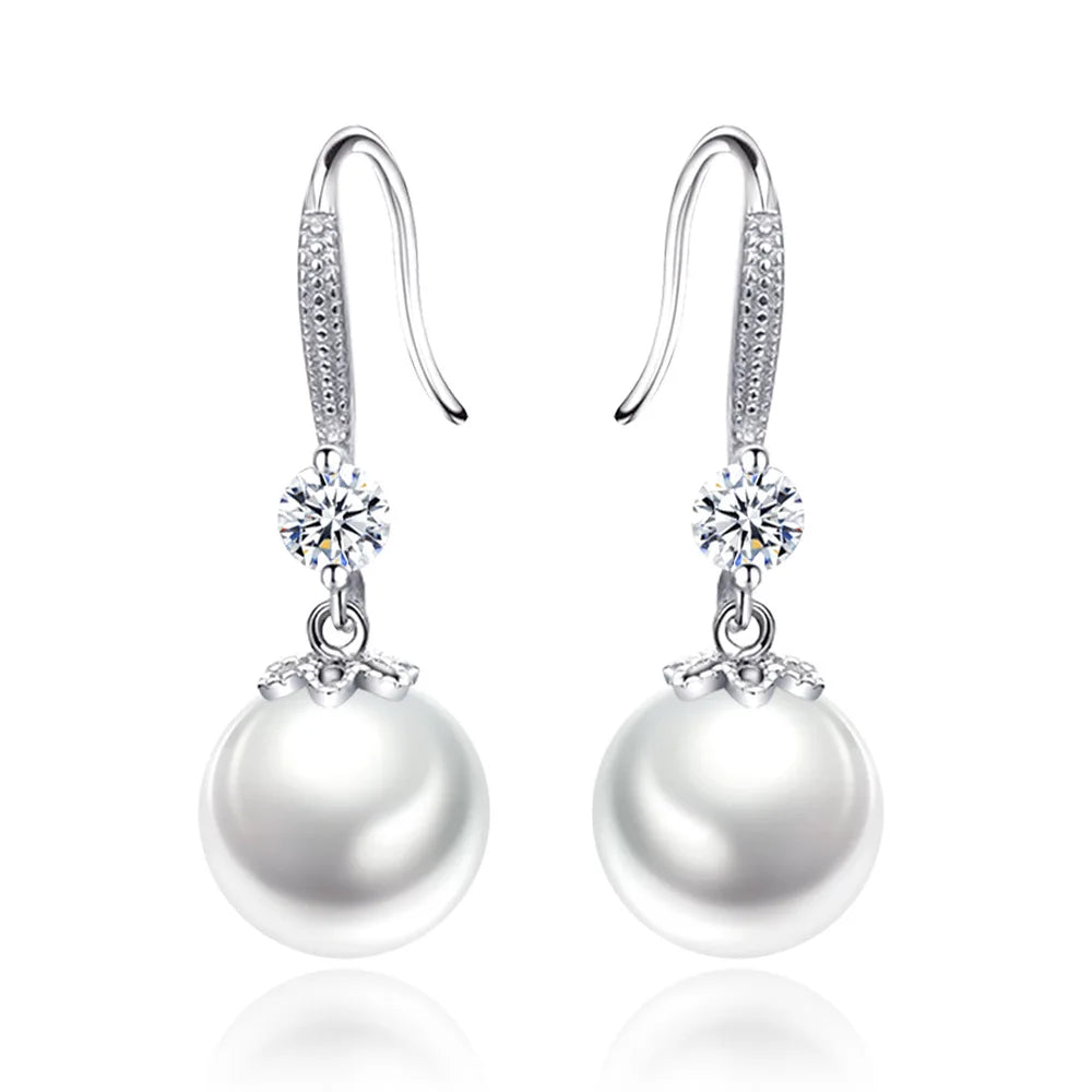 Elegant 925 Sterling Silver Luxury Pearl Earrings for Women, Wedding Party Jewelry Accessories
