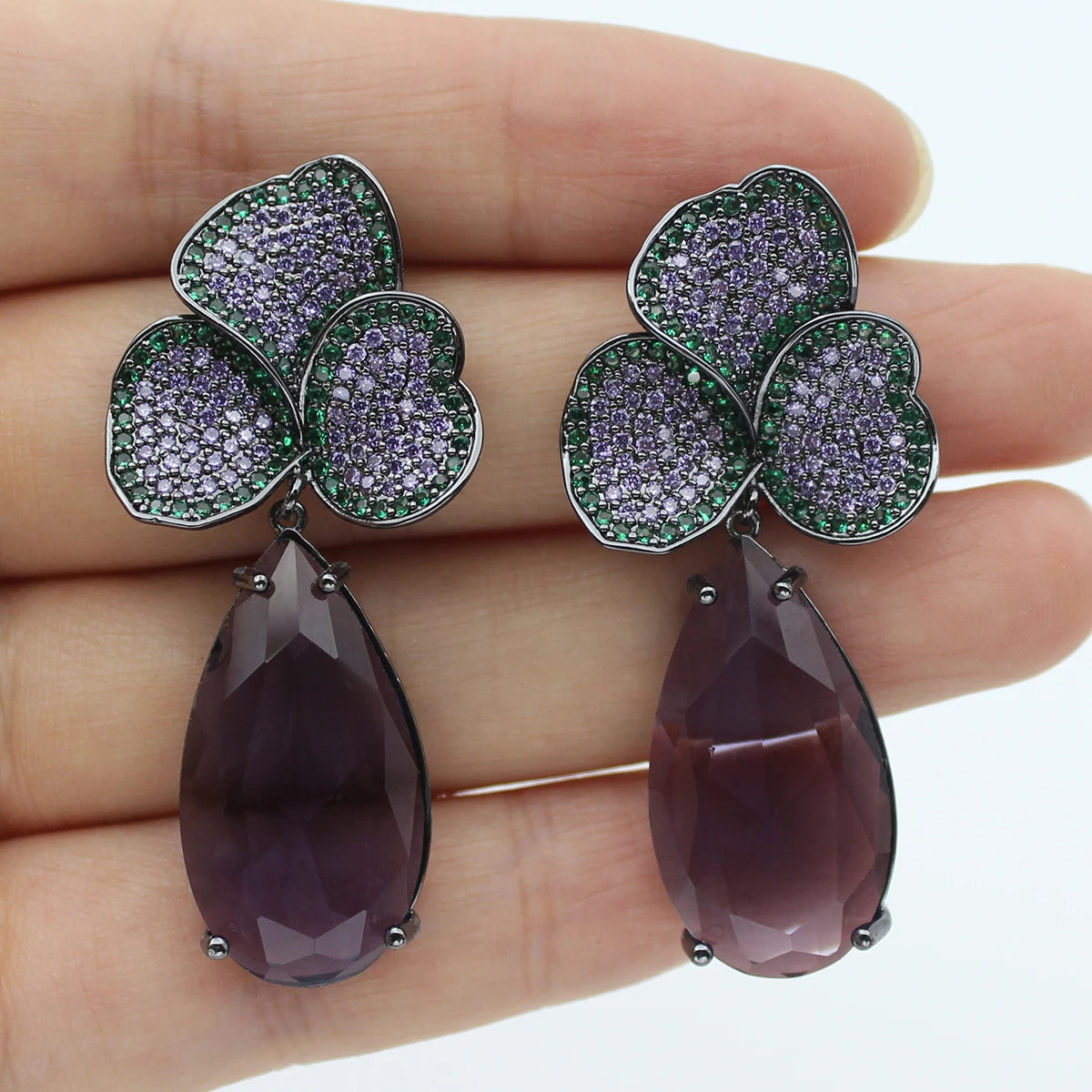 Big Round Drop Earrings Women Luxury Jewelry Shiny Zircon Wedding Bride Dinner Party Green Orange White Dangle Earrings