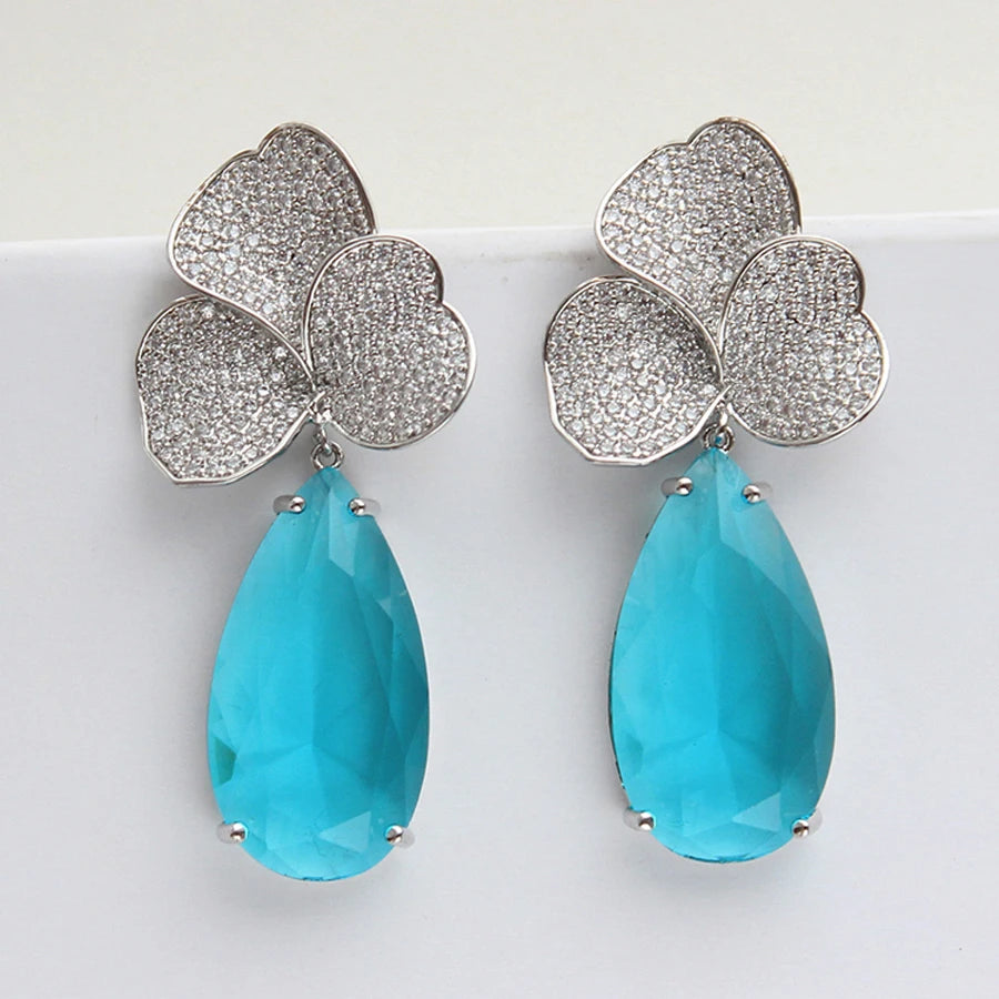 Big Round Drop Earrings Women Luxury Jewelry Shiny Zircon Wedding Bride Dinner Party Green Orange White Dangle Earrings