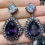 Big Round Drop Earrings Women Luxury Jewelry Shiny Zircon Wedding Bride Dinner Party Green Orange White Dangle Earrings