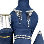 Bride Talk 4Pcs Bridal Jewelry Set with Sparkling Tassel CZ - Statement Necklace Earrings Bracelet Ring - Luxury Yellow White We