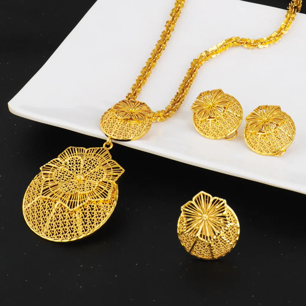 Nigerian Jewelery Set Wedding Jewelry Set For Women Dubai Gold Color Warped Geometry Necklace Earrings Bridal Wedding Party Gift