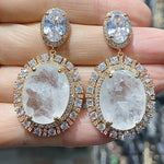 Big Round Drop Earrings Women Luxury Jewelry Shiny Zircon Wedding Bride Dinner Party Green Orange White Dangle Earrings