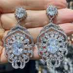 Big Round Drop Earrings Women Luxury Jewelry Shiny Zircon Wedding Bride Dinner Party Green Orange White Dangle Earrings