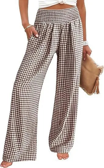 Women's Solid Summer Pants High Waist Thin Casual Loose Wide Leg Vintage Pants Pantalones De Mujer Work Business Casual Trousers