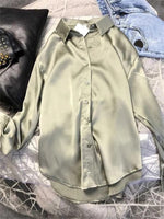 Casual Office Lady Silk Blouses Autumn Long Sleeve Button Up Shirt Women Elegant Winter Tops  Office Lady Acetate Blouse