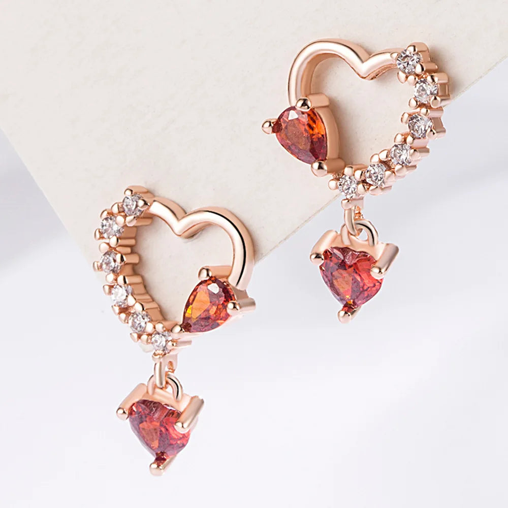Drop Earrings Women Engagement Party Exquisite Ear Accessories Fashion Jewelry Temperament Sweet Pink Pear Cubic Zirconia