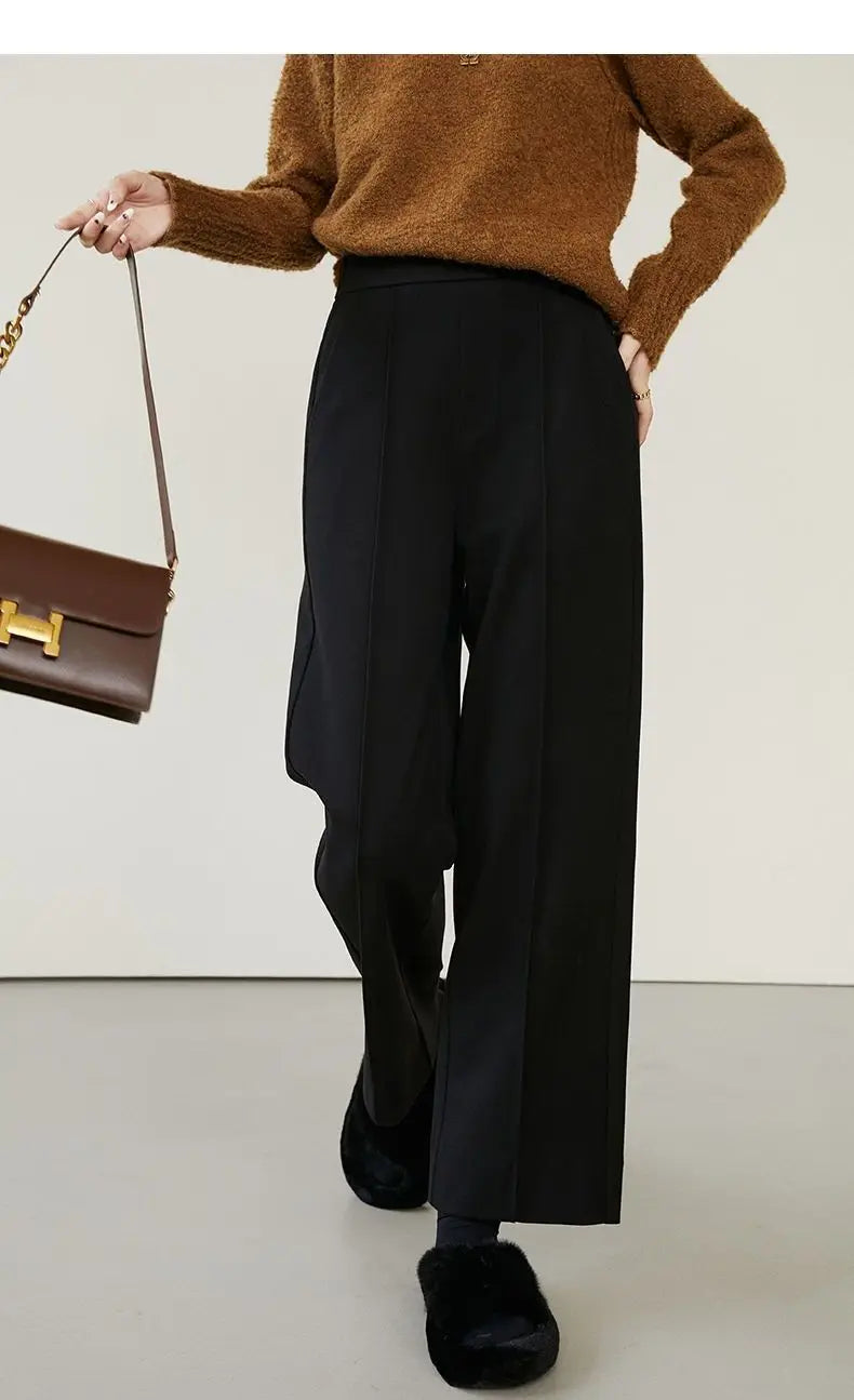 Luxe High-Waist Wool Blend Wide-Leg Trousers
