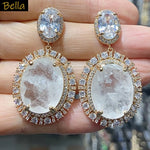 Big Round Drop Earrings Women Luxury Jewelry Shiny Zircon Wedding Bride Dinner Party Green Orange White Dangle Earrings