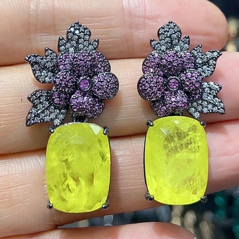 Big Round Drop Earrings Women Luxury Jewelry Shiny Zircon Wedding Bride Dinner Party Green Orange White Dangle Earrings