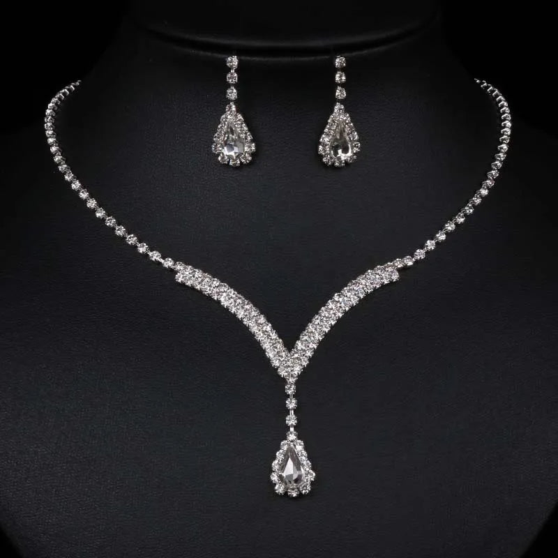 BLIJERY Fashion Bridesmaid Bridal Jewelry Sets for Women Rhinestone Crystal Necklace Earrings Sets Prom Wedding Jewelry Sets
