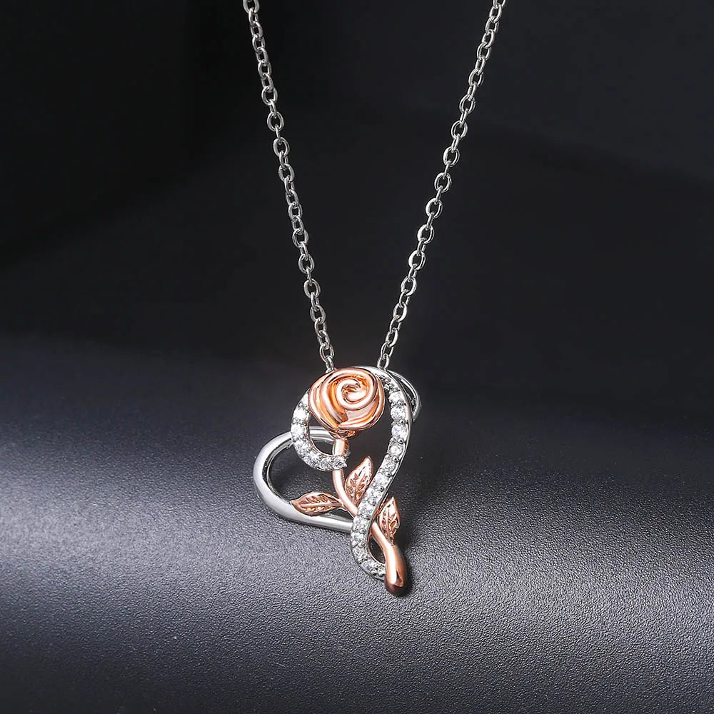 Pendant Heart Necklaces For Women Zircon Aesthetic Rose Flower Choker Chains Silver Color Gifts jewelry Wholesale N172