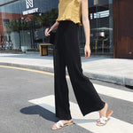 Women Fashion Summer Wide Leg Pants Pleated Ice Silk Trousers Elastic Waist Loose Casual Pants