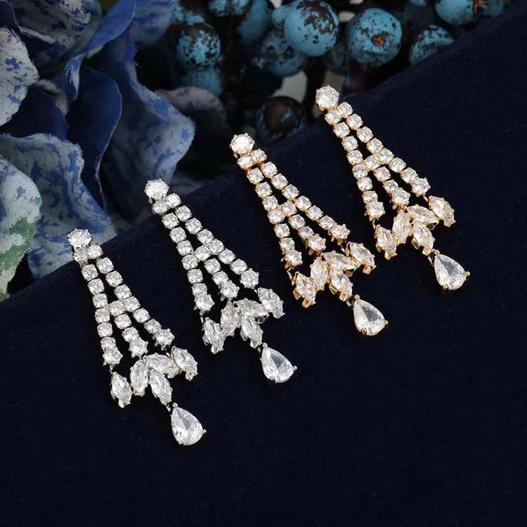 Luxurious Wedding Jewelry Sets HADIYANA Bridal Jewelery Drop Bracelet Earring Necklace And Ring Set BN8963 Dress  Accessories