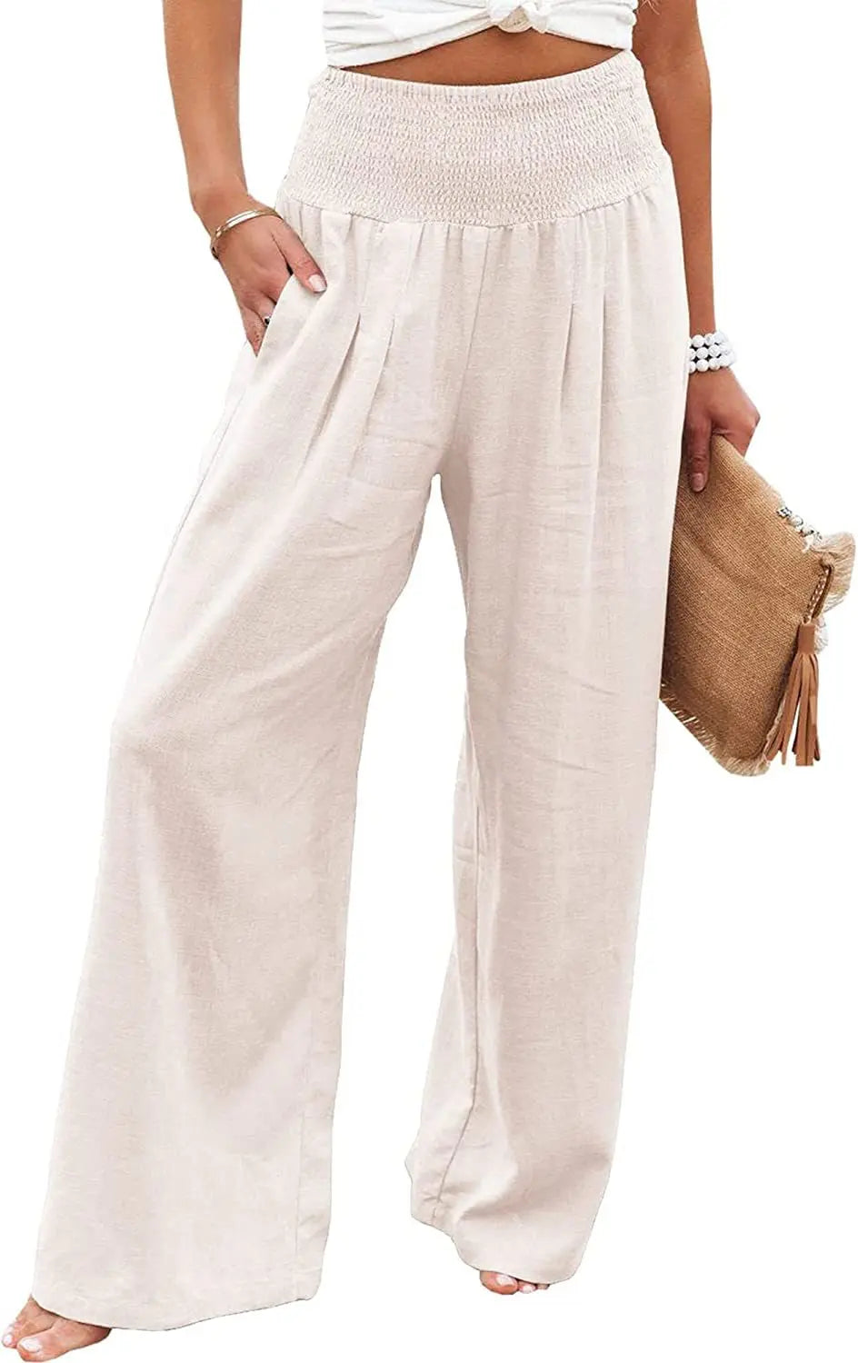 Women's Solid Summer Pants High Waist Thin Casual Loose Wide Leg Vintage Pants Pantalones De Mujer Work Business Casual Trousers