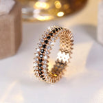 Fashion Rose Golden Rings For Women Vintage Accessories Full Black White cubic zirconia Shiny Ring Fine Jewelry
