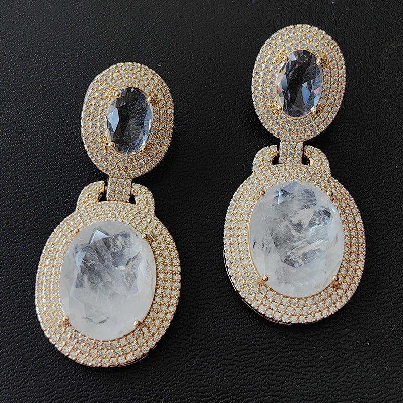 Big Round Drop Earrings Women Luxury Jewelry Shiny Zircon Wedding Bride Dinner Party Green Orange White Dangle Earrings